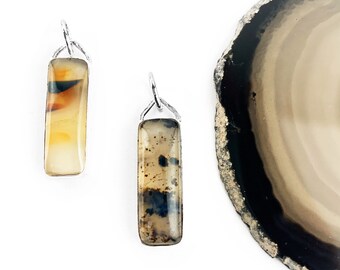 Soft Rectangle Montana Agate Pendants in Sterling Silver, Montana Agate Sterling Silver Pendant, Long Rectangle Montana Agate Pendant