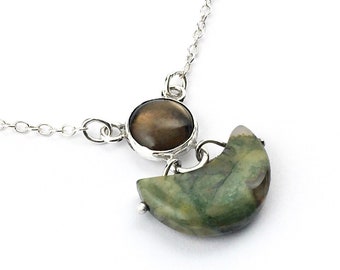 Wyoming Jade Dance Necklace in Sterling Silver and Smokey Quartz, Adjustable Length 16-20” inch Silver Gemstone Necklace