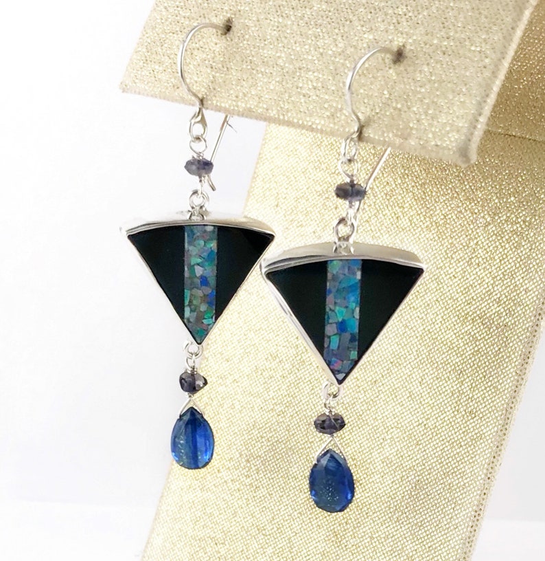 Opal Mosaic and Kyanite sterling silver Earrings image 5