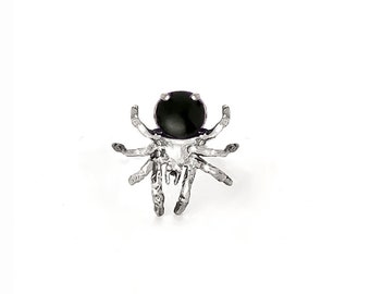 Alfiler de corbata de araña de plata de ley: alfiler de solapa con piedras preciosas
