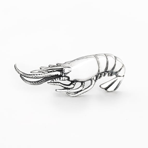 Realistic Shrimp Tie Tack in Sterling Silver, Sil… - image 1