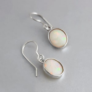Natural Opal Earrings in Sterling Silver, Small Opal Dangle Earrings, Genuine Opal Earrings, Australian Opal Earrings, White Opal Earrings