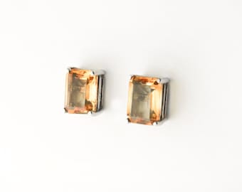 Faceted Yellow Citrine Earrings, Emerald Cut Citrine Earrings