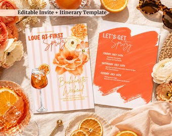 Aperol Spritz Bachelorette Invitation & Itinerary | Love at First Spritz Invite | Italian Summer Bridal Shower | Editable Canva Template