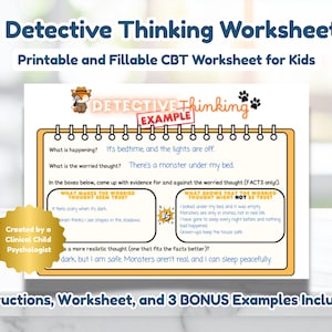 Anxiety Worksheet for Kids | Detective Thinking CBT Printable | Worry Challenge Activity for Children