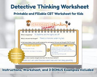 Anxiety Worksheet for Kids | Detective Thinking CBT Printable | Worry Challenge Activity for Children