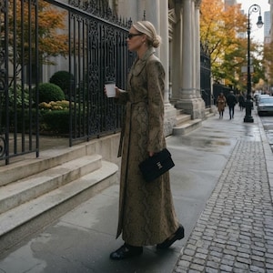 Women's Snakeskin Leather Trench Coat | Olive Python Print Belted Overcoat | Handmade Custom Fit