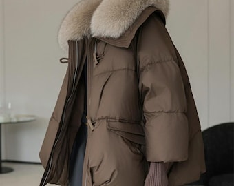 Faux Fur Collar Puffer Jacket | Korean Oversized Winter Coat