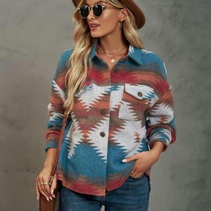 Women's Aztec Shacket: Vintage Western Boho Southwestern Pattern Shirt Jacket