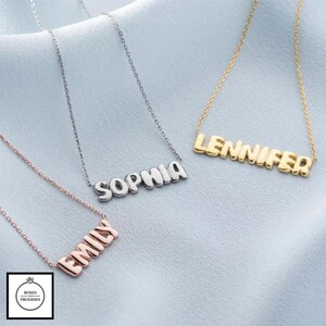 Colar personalizado com nome em formato de bolha, colar personalizado com nome em forma de bolha, colar minimalista, colar com nome 3D banhado a ouro 14K, presentes para ela