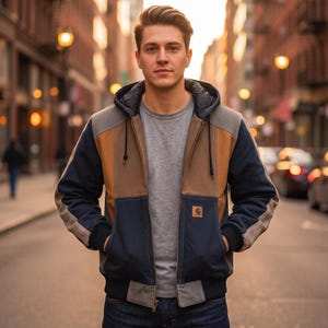 Carhartt Reworked Patchwork Canvas Work Jacket, Color Block Streetwear Hoodie