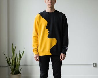 Upcycled Champion Sweatshirt – Two Tone Silhouette Graphic Streetwear XL