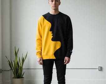 Bluza z kapturem Upcycled Champion – dwukolorowa, sylwetkowa grafika Streetwear XL