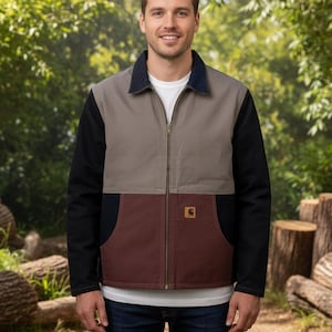 Upcycled Carhartt Style Chore Coat, Unisex Patchwork Canvas Jacket