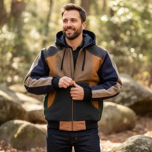 Überarbeitete Patchwork Carhartt Style Hoodie Vintage Canvas Jacke Custom Streetwear Workwear Colorblock Active Jacket Size Large