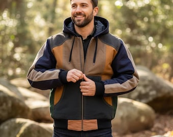 Reworked Patchwork Carhartt Style Hoodie Vintage Canvas Jacket Custom Streetwear Workwear Colorblock Active Jacket Size Large