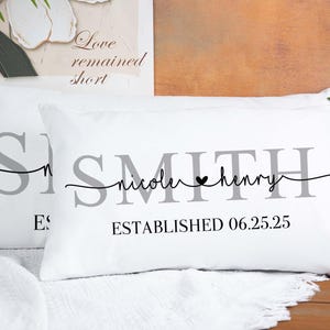 Wedding Gifts, Newlywed Gift, Engagement Gift, Personalized Pillow with Names and Established Date, Linen Pillow Cover, Gift for Couple