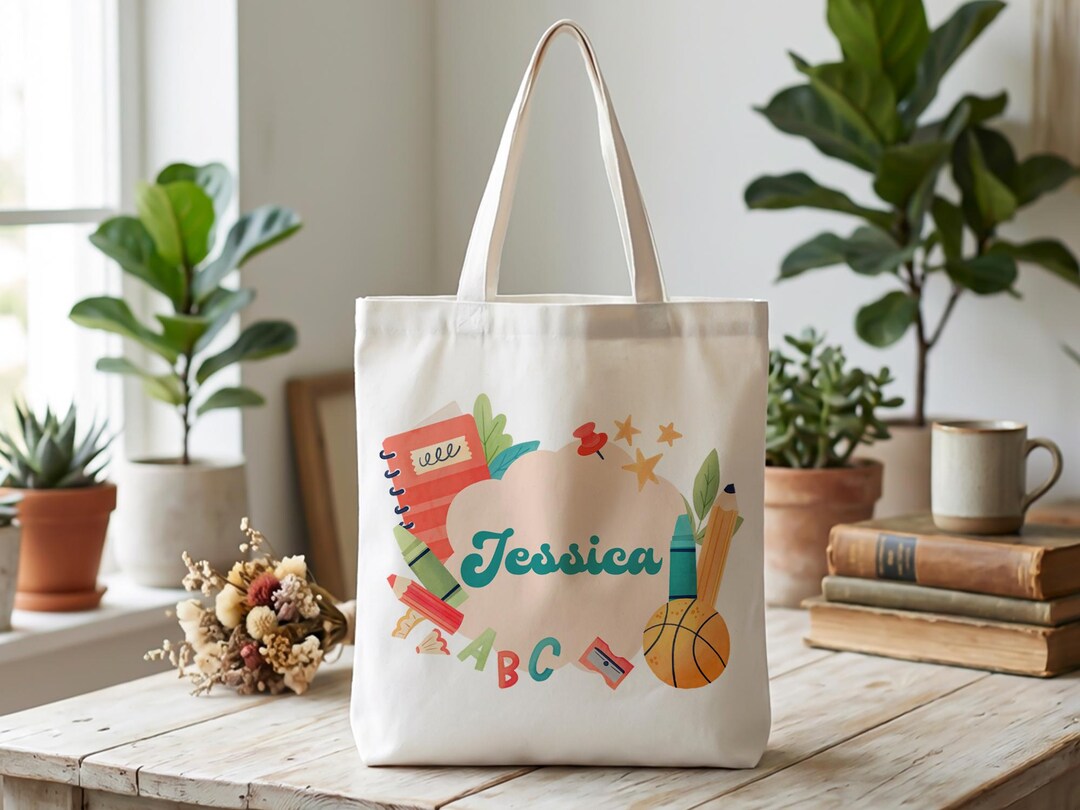 Personalized Teacher Tote Bag, Custom Name School Tote, Back to School ...