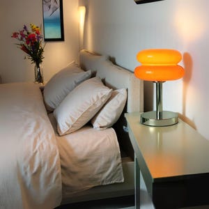 Macaron orange Glass Table Lamp with Trichromatic Diming, Eye Protection Night Light for Living Room & Girl Bedroom, Cozy Bedside Decor Gift