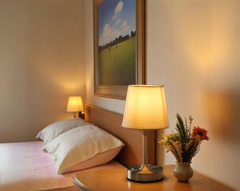 Cordless Silver LED Table Lamp: USB Rechargeable, Warm Light