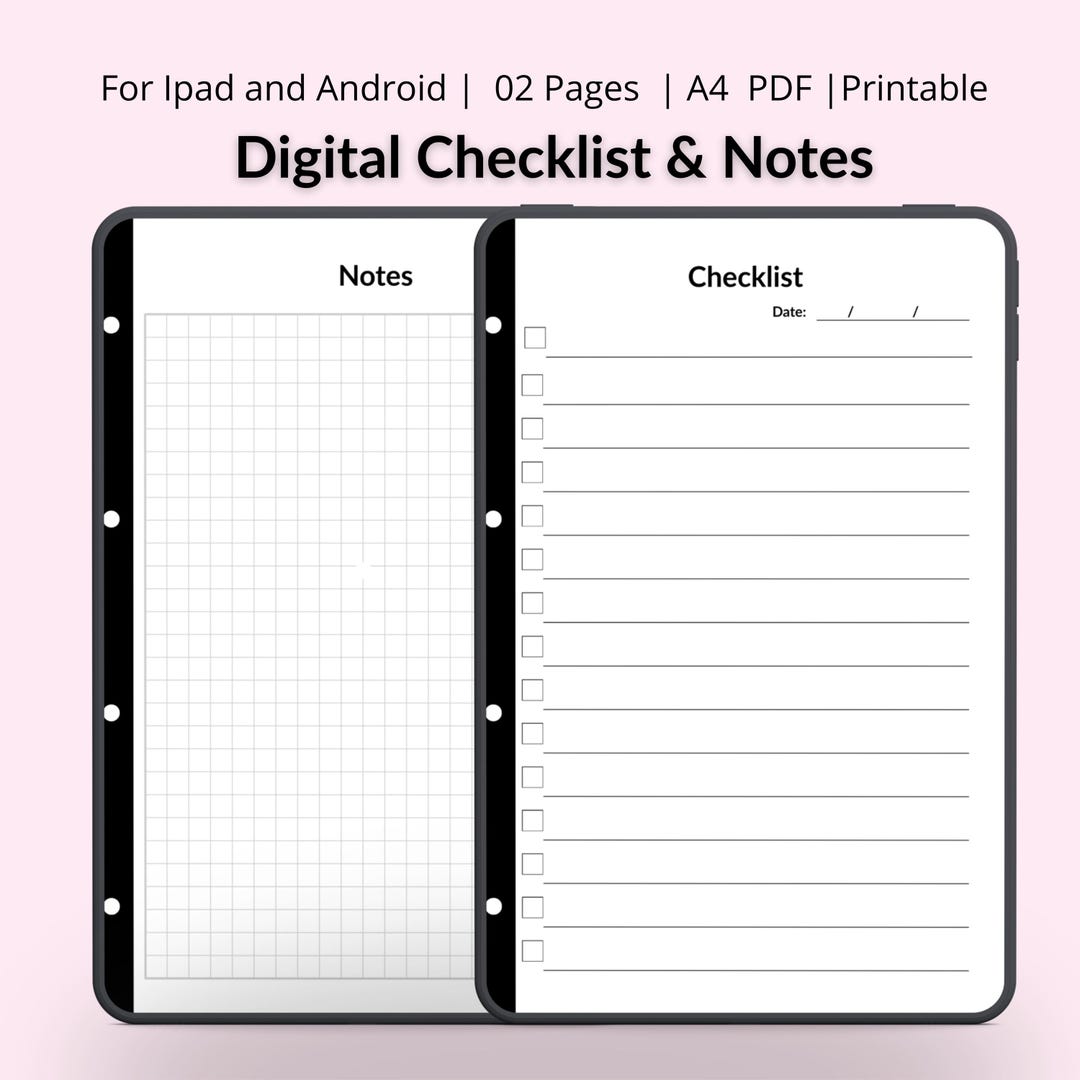 Digital Checklist and Notes | Printable & Fillable PDF | for iPad and ...