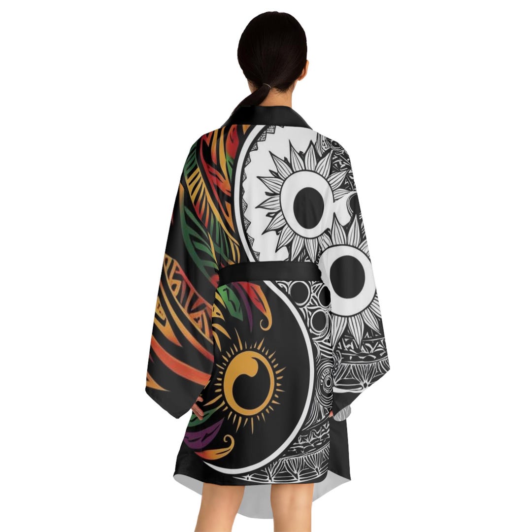 Yin Yang Robe Boho Long Sleeve Kimono Robe, Yin-yang Pattern Robe, Relaxing Lounge ...