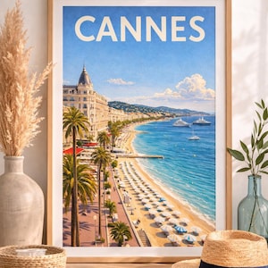Affiche Cannes Côte d’Azur - Wall Art Digital - poster voyage vintage, décoration murale méditerranéenne, affiche bord de mer, déco chic