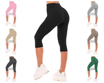 Women Ladies Cropped 3/4 Capri Length Leggings Stretchy Comfy Pants Uk 8-26
