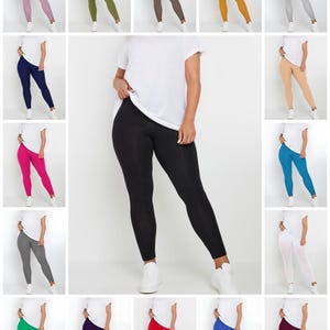 Leggings unis pour femmes, neufs, viscose, pleine longueur, taille britannique 8-26 (S019)