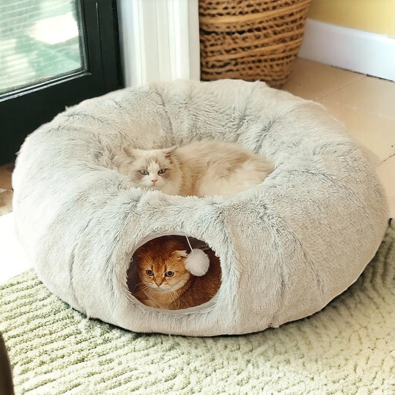 2 in 1 Round Cat Beds, Donut Cat Bed, Cat Tunnel Bed, Kitten Puppy Nest Cave, Pet Bed Toy, Cat