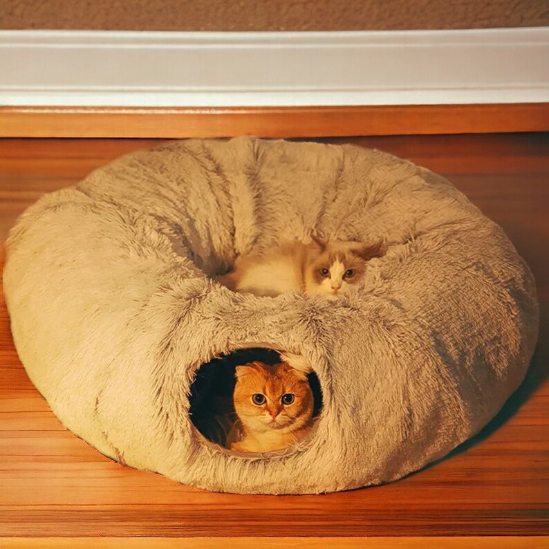 2 in 1 Round Cat Beds, Donut Cat Bed, Cat Tunnel Bed, Kitten Puppy Nest Cave, Pet Bed Toy, Cat
