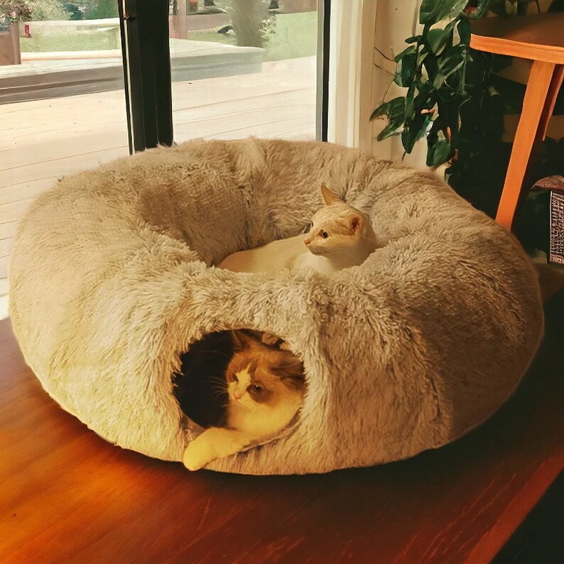 2 in 1 Round Cat Beds, Donut Cat Bed, Cat Tunnel Bed, Kitten Puppy Nest Cave, Pet Bed Toy, Cat