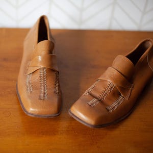 Vintage Men&#39;s Women&#39;s 70&#39;s Italian Brown Leather Square Toe Loafer Shoes Size 8