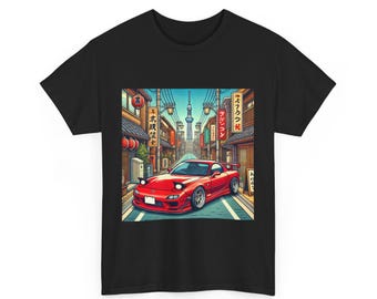 Rx7 style classic JDM car tee, Mazda racing cartoon shirt, streetwear for car enthusiasts, urban vibe, summer party, car show gift