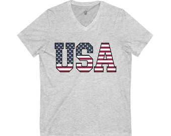 USA Flag Shirt, Women's V-Neck Patriotic T-Shirt for Every Occasion