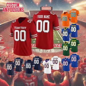 Custom Football Jersey,Personalized Embroidered Name Number Logo,Game Training Shirt,Gift for fan Men Women Kids Toddlers Team Sport Uniform