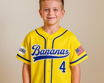 Custom youth "Bananas" Baseball Jersey: Personalized Team shirts, Funny Sports Gifts, Birthday gifts for toddler kids Kj. jackson  jersey