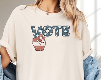 Vote Retro T-Shirt — Vintage Style Voting Graphic Tee, Peace Sign, Stars and Stripes Shirt