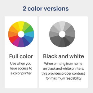 Two color versions included for each size, full color, and black and white.