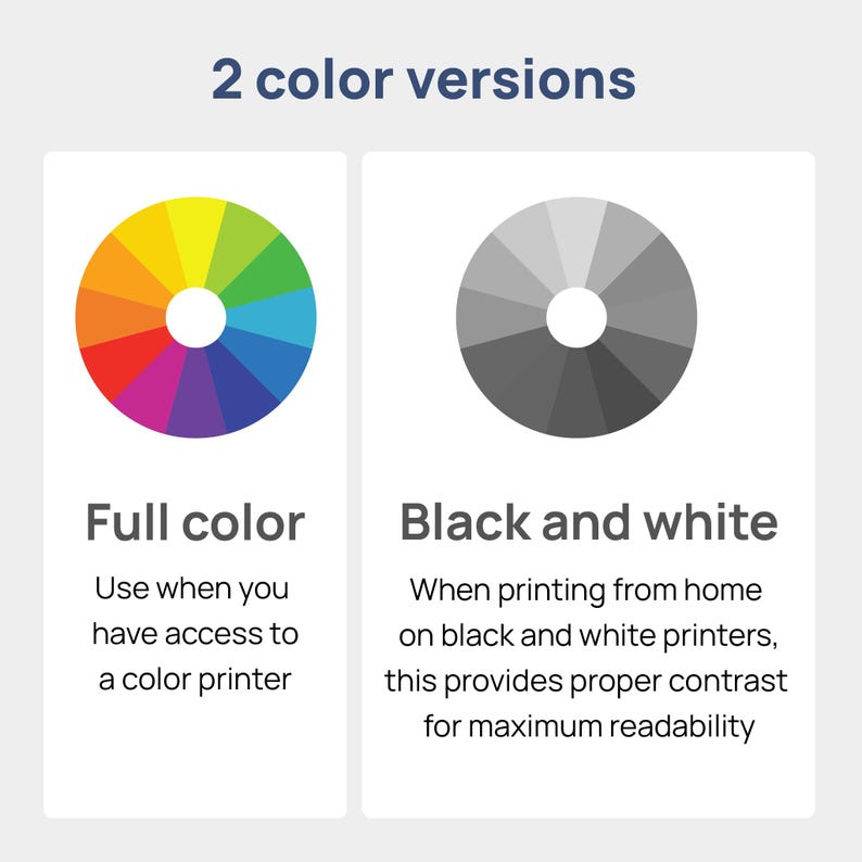 Two color versions included for each size, full color, and black and white.