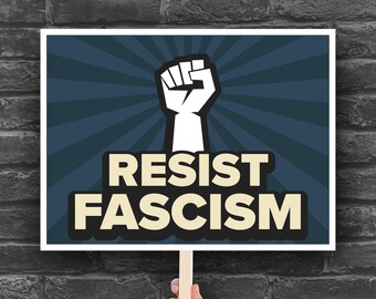 Resist Fascism Protest Sign, Blue Edition: Raised Fist (Digital Download, PDF JPG, 7 Sizes)