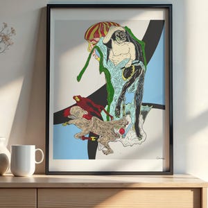 Modern digital illustrative art print / gothic graphic fantasy  / Contemporary poster art with dimensional figures / download intantania