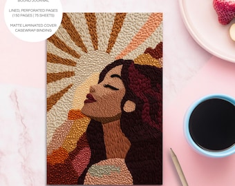 Hardcover Journal | Embroidery style | Creative Writing Notebook | A5 Black Art Journal | Boho Decor | Inspirational Stationery Gifts