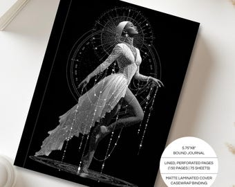 Star Goddess Hardcover Lined Journal | A5 5.75"x8" | Paper Style | Black Art | Personal Notebook | Astrology Self Care Gift Stationery