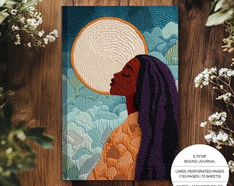 Hardcover Journal | Embroidery style | Creative Writing Notebook | A5 Black Art Journal | Boho Decor | Inspirational Stationery Gifts