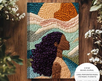 Hardcover Journal | Embroidery style | Creative Writing Notebook | A5 Black Art Journal | Boho Decor | Inspirational Stationery Gifts