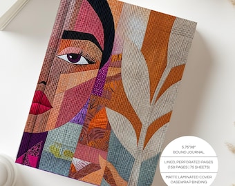 Quilt-Style Portrait Journal | Hardcover Lined Notebook | Black Woman Art | A5 5.75"x8" | Gratitude Journal | Wellness | Self Care | Gifts