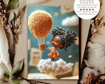 Hardcover Lined Journal | A5 5.75"x8" | Wool Knit Style | Black  Art | Personal Notebook | Inspirational Self Care Gift Stationery for Women