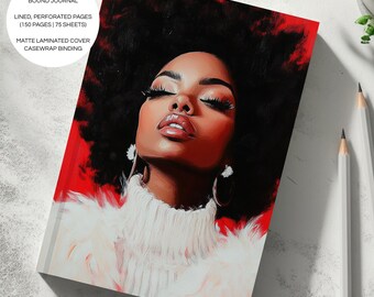 Crimson Hardcover Lined Journal | A5 5.75"x8" | Original Black Art Design | Notebook | A5 | Inspirational Self Care | Gift Stationery