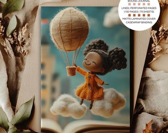 Hardcover Lined Journal | A5 5.75"x8" | Wool Knit Style | Black  Art | Personal Notebook | Inspirational Self Care Gift Stationery